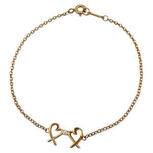 TIFFANY 18k Gold Diamond Heart Charm Bracelet